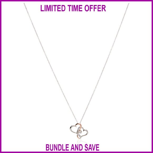 Sterling Silver Two Tone Double Heart Pendant Necklace 18